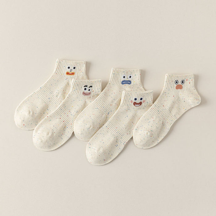 Wholesale New socks with short tube, dotted yarn, cute expression, boat socks that don't fall off the heel