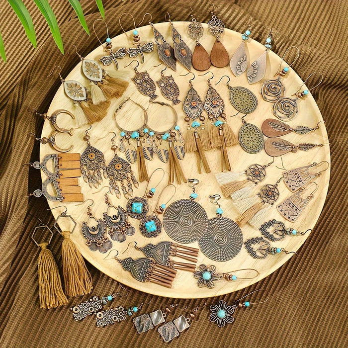 Wholesale Retro Bohemian Turquoise Tassel Earrings Zinc Alloy Fashion Accessory MOQ≥2