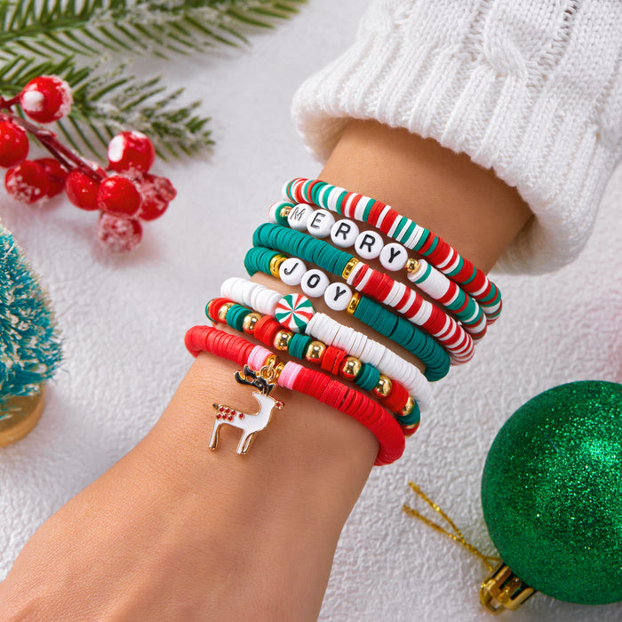 Wholesale Christmas colorful gift bracelet for women Christmas tree gift box letter polymer clay elastic beaded stacking bracelet