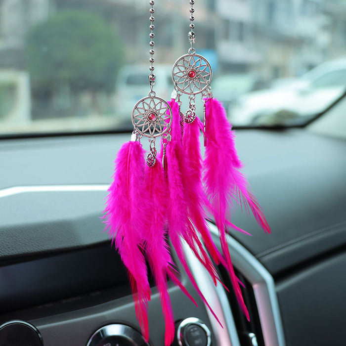 Wholesale Alloy White Feather Dream Catcher Car Hanging Decoration Rearview Mirror Pendant