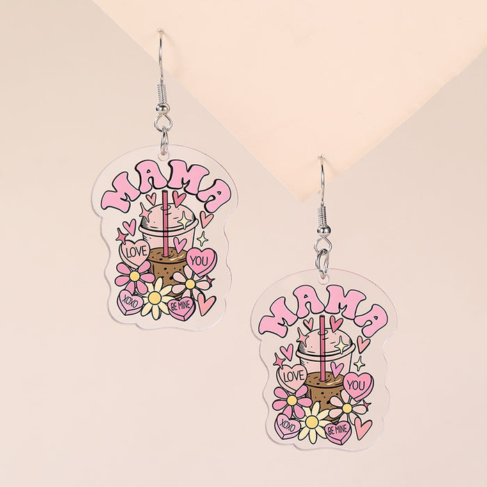 Wholesale New 2D Printed Board Flowers Mother's Day MOM Gift Earrings Women's Accessories