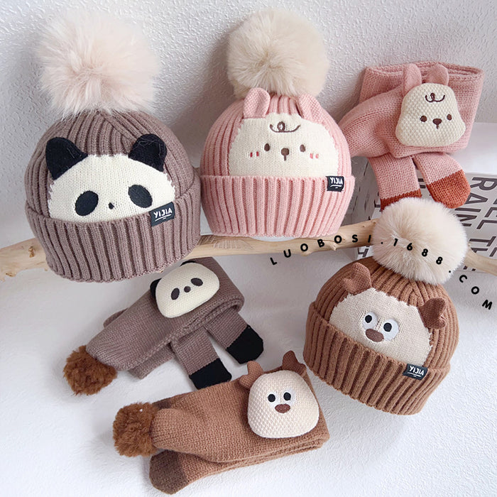 Wholesale Hat f two-piece set winter hat cute cartoon baby wool hat baby knit cross f