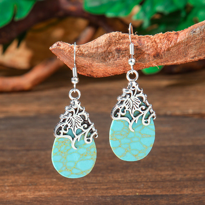 Wholesale 2pcs geometric metal turquoise bohemian earrings