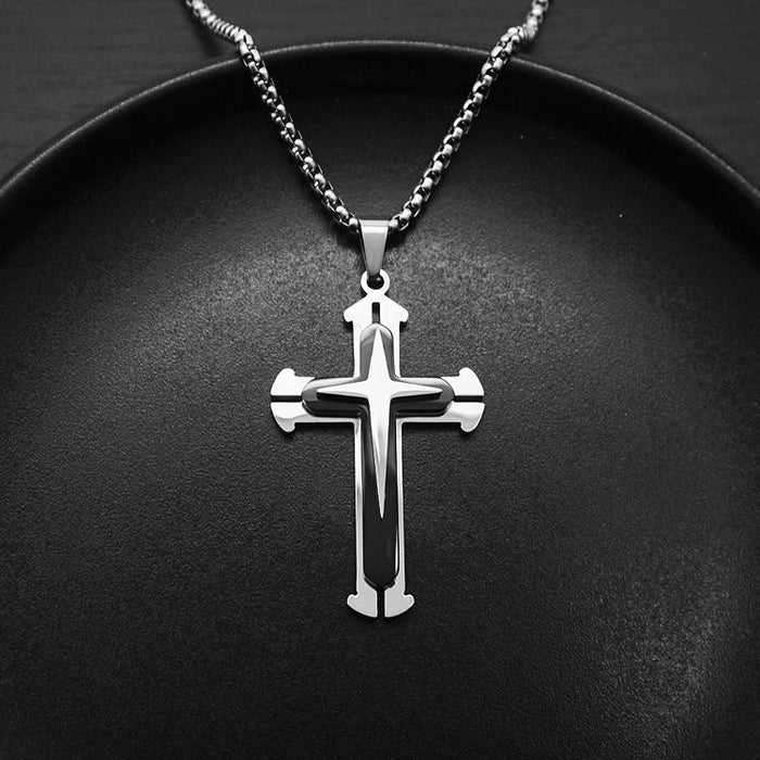 Wholesale Three-layer Cross Stainless Steel Men's Necklace JDC-NE-DanYuan008