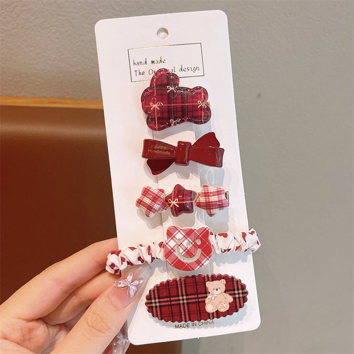 Wholesale Side Hairpin Duckbill Clip Korean Sweet Hairpin Bow Plaid Face Bangs Clip Head Accessories