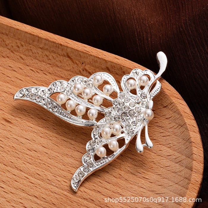 Wholesale Butterfly Diamond Pearl Brooch Collar Elegant Corsage  Heavy Industry Pin