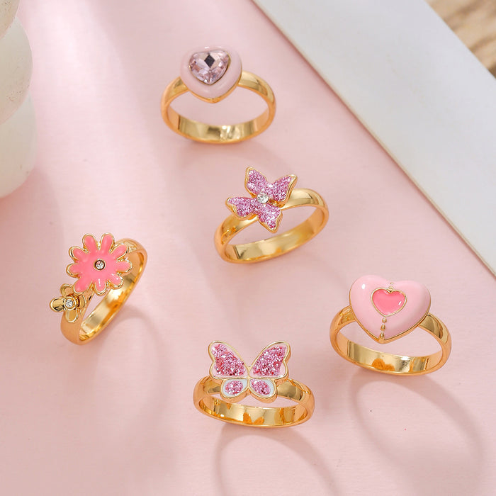 Wholesale Children' s Ring Alloy Girls'  Ring Princess Cartoon Cute Butterfly Heart-shaped Crystal Ring