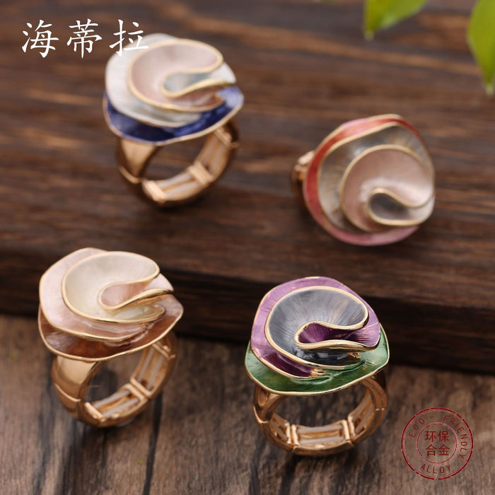 Wholesale Colorful Oil Geometric Rose Elastic Ring,  Fashionable and High-End Versatile Ring for Women