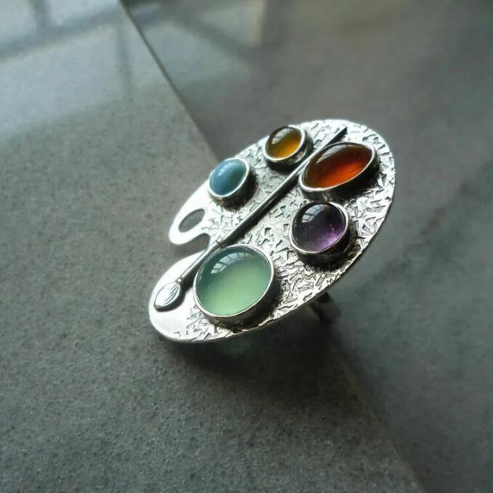 Wholesale Multi-color creative geometric palette ring