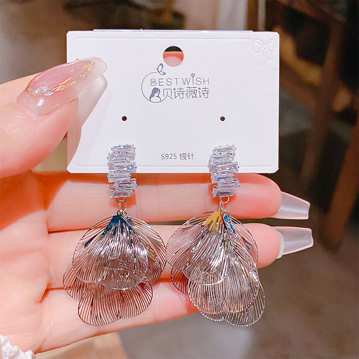 Wholesale Large Petal Zircon Earrings Women's Niche High-end Fashion Earrings