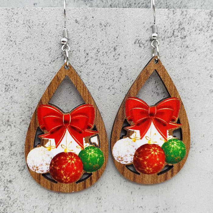 Wholesale  Bell Red Car Water Drop Wooden Earrings Christmas Accessories