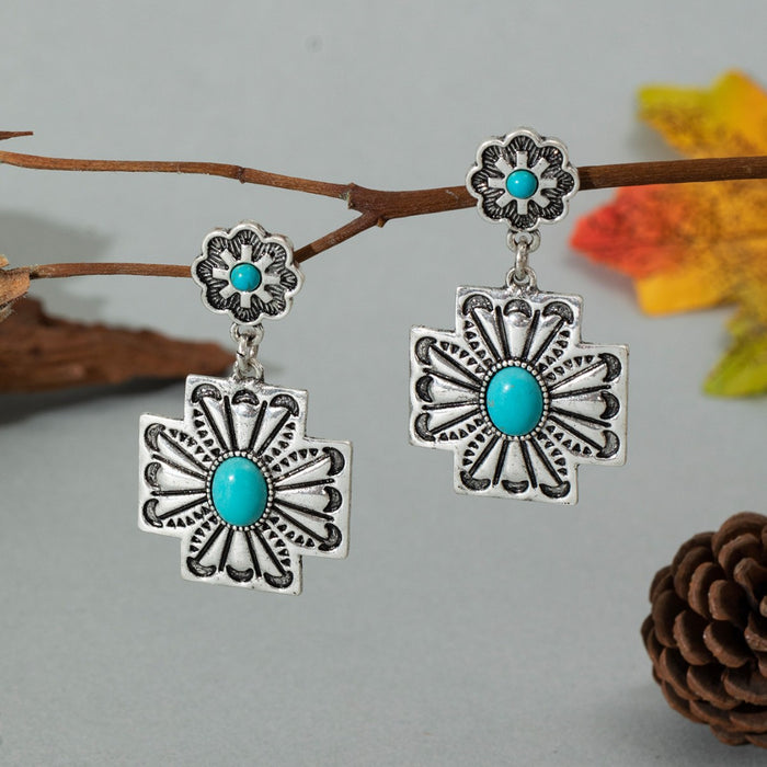 Wholesale Vintage Western Turquoise Oval Earrings Trendy Fashion Accessory