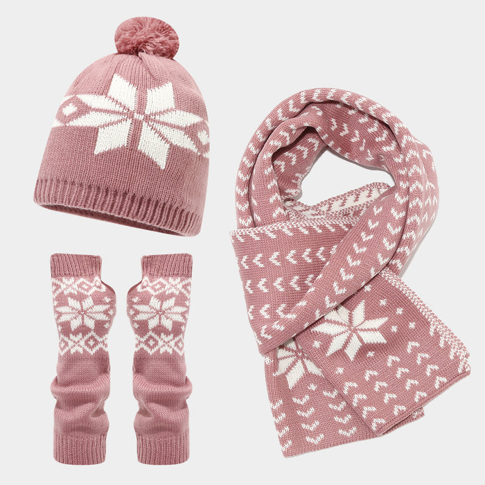 Wholesale Warm winter Christmas snowflake pattern knitted Hat set for women and men