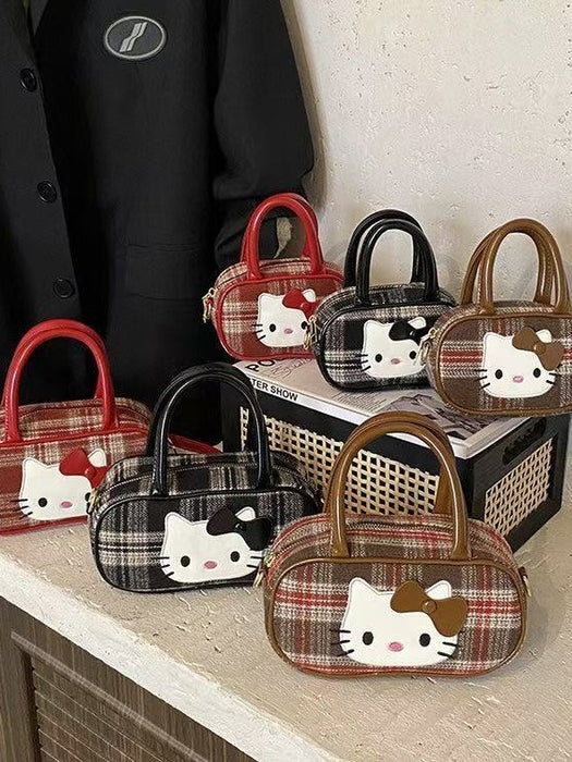 Wholesale Women's Plaid Cartoon Cute Cat Shoulder Bags HandBag