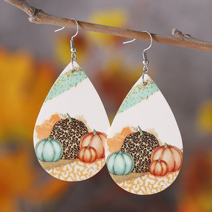 Wholesale Thanksgiving turkey pumpkin maple leaf water drop pu leather earrings