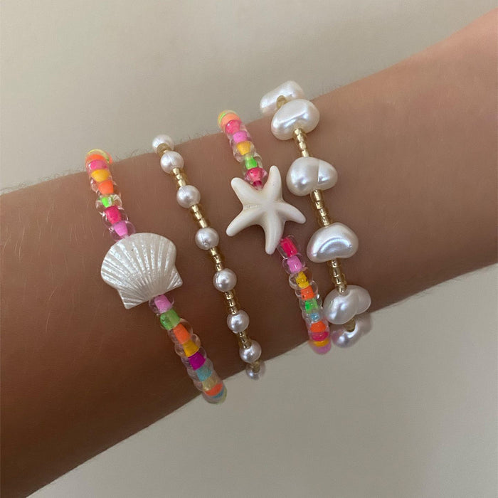 Wholesale Sea Star Shell Bracelet Set Summer Seaside Beach Colorful Rice Bead Pearl Bracelet
