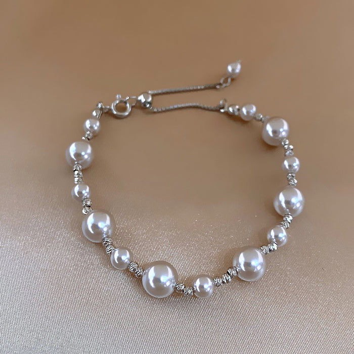 Wholesale Rose colored pearl bead necklace, atmospheric sweater chain, retro temperament, sliding buckle, adjustable collarbone chain