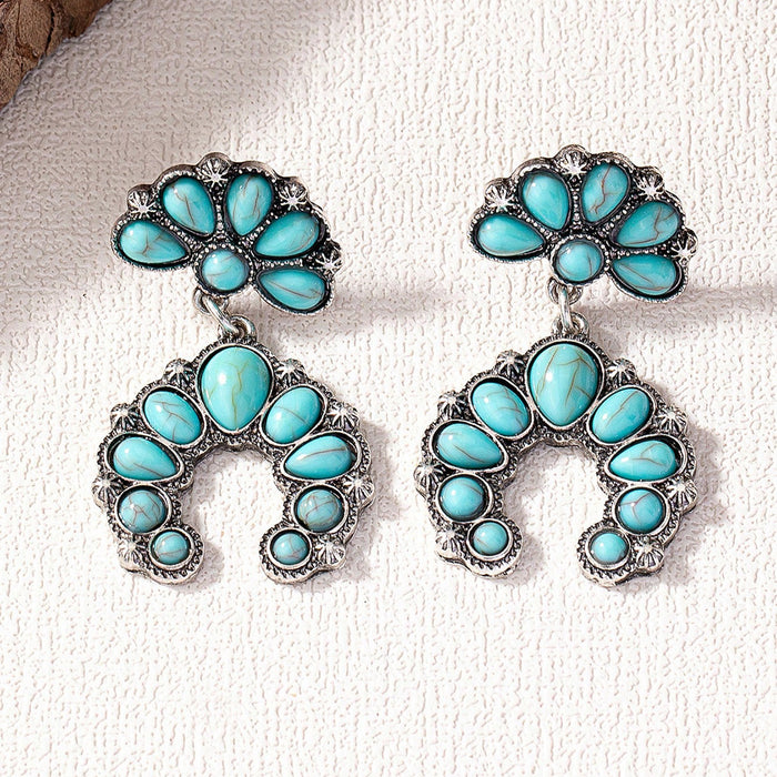 Wholesale Retro Western style turquoise decorated exaggerated earrings
