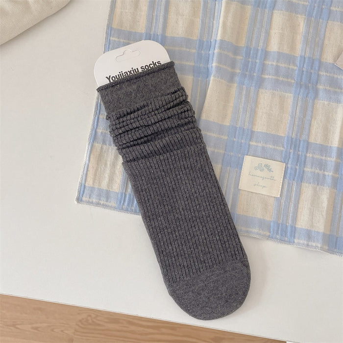 Wholesale Fine striped pile socks, simple solid color, versatile mid tube socks