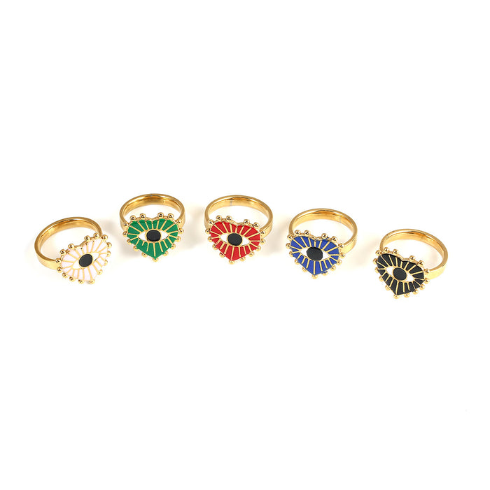 Wholesale Personalized Retro Love Ring Stainless Steel Devil's Eye Drip Oil Heart Ring Wholesale