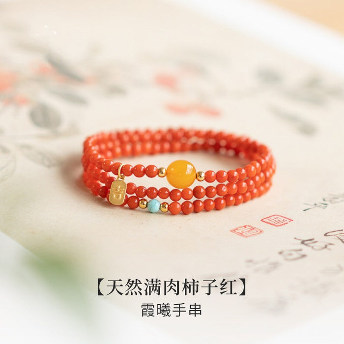 Wholesale Natural Red Agate Bracelet with Small Rice Beads and Multiple Circles