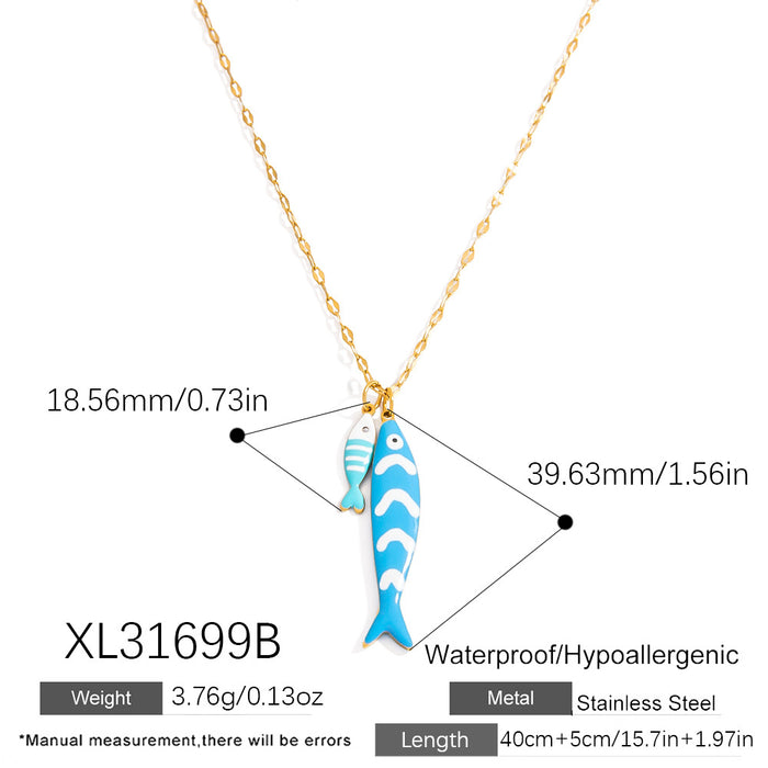 Wholesale Stainless steel necklace with ocean elements, starfish pendant, handmade oil dripping jewelry, fashionable