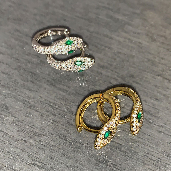 Wholesale Vintage ear buckle design, compact and mini silver needle zircon snake earrings