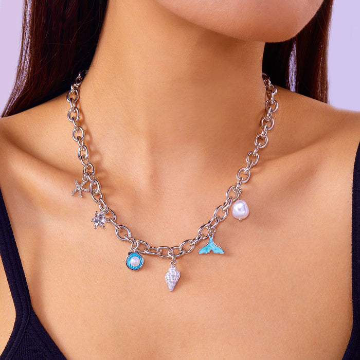 Wholesale Ocean Seashell Starfish Pearl Necklace and Bracelet Set Alloy Electroplated Fashion Accessory