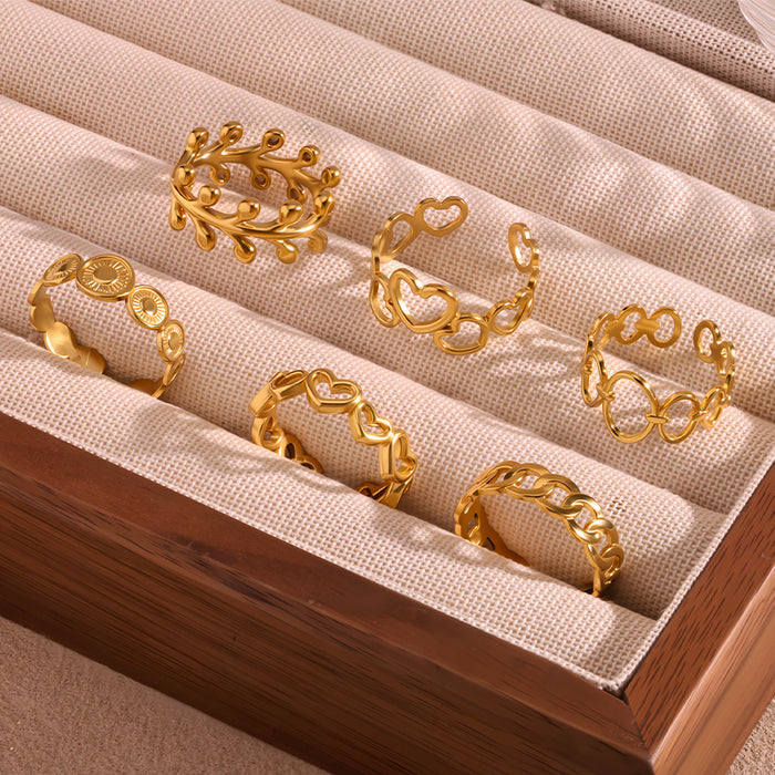 Wholesale Hollow Geometric Stainless Steel Adjustable Open Ring Gold Plated Jewelry