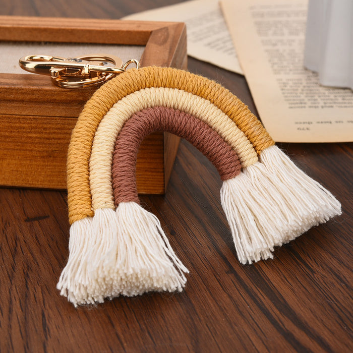 Wholesale New square tassel rainbow keychain hand woven pendant