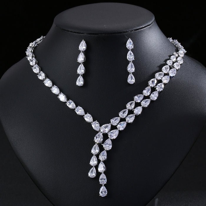 Wholesale Zircon Necklace Earrings suit Bridal Wedding Dress Jewelry First Jewelry Women' s Water Drops Accessories