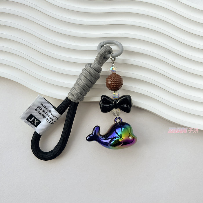 Wholesale Acrylic Solid color whale pendant woven cloth rope keychain hanging rope