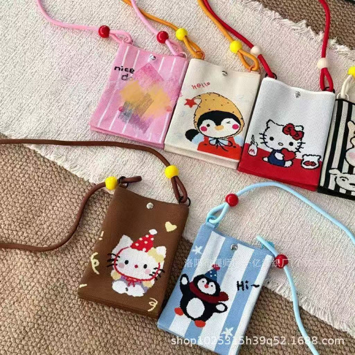 Wholesale Knitted Crossbody Bag with Rope and Beads Cute Phone Purse MOQ≥3