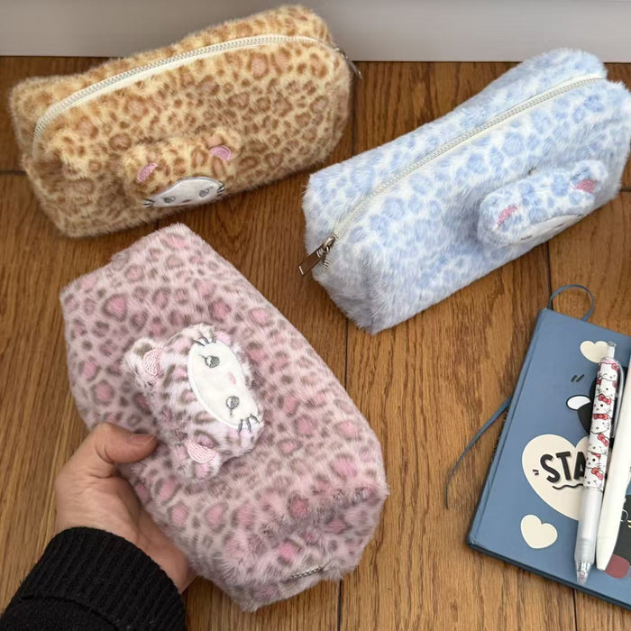 Wholesale Plush Leopard Print Pencil Bags