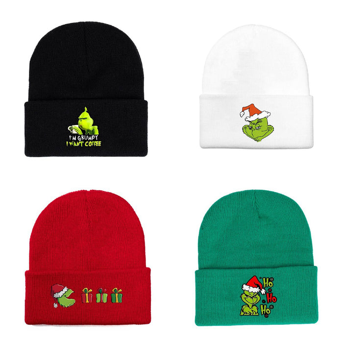 Wholesale Green Monster Knitted Hat Printed Earmuffs Windproof Wool Hat Japanese Style Dome Basic Warm Autumn and Winter Men and Women JDC-FH-WDM012