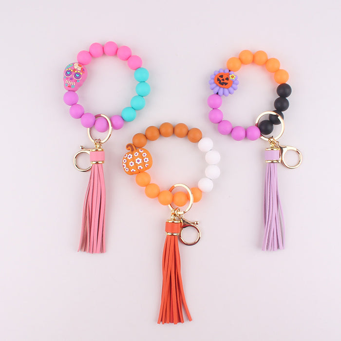 Wholesale  Food Grade Silicone Bunny Bracelet Wrist Keychain Tassel Bracelet