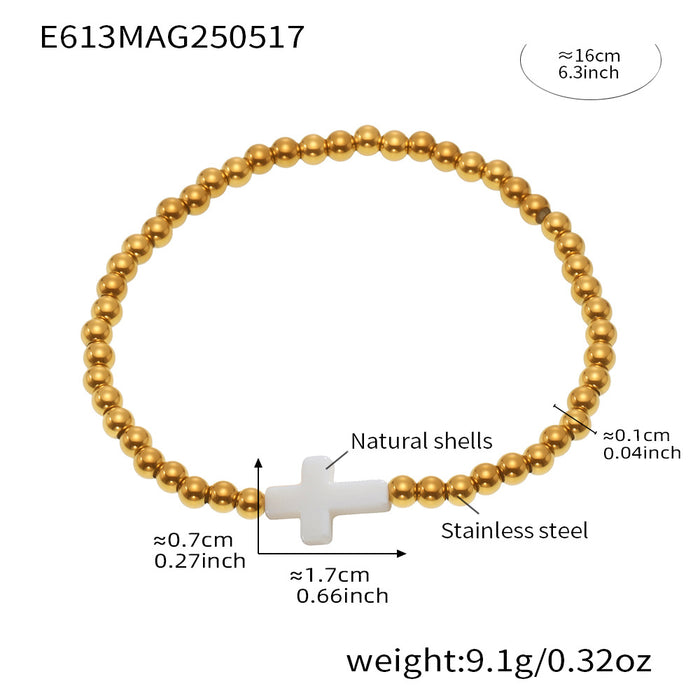 Wholesale Stainless steel round bead handmade bead bracelet with cross shaped personalized bracelet plating