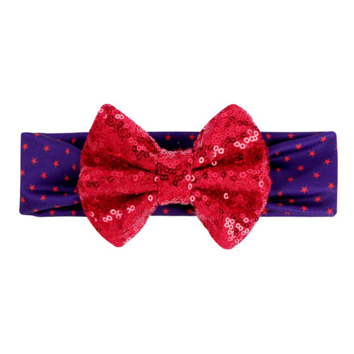 Wholesale 50PCS American Independence Day Baby Print Sequin Bow Wide Border Fabric Headband JDC-HD-XiuG001