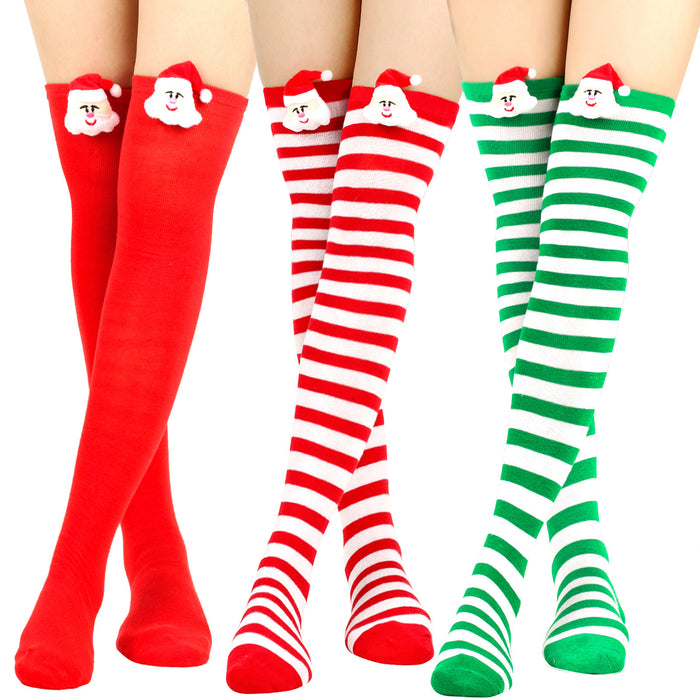 Wholesale Santa Claus Striped High Socks Over Knee Cotton Socks JDC-SK-XQ038