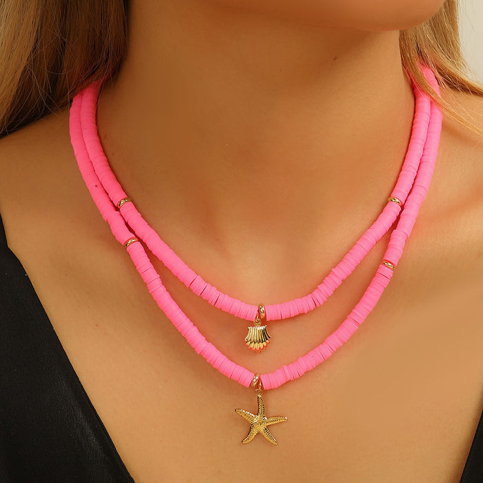 Wholesale Colorful shell dolphin necklace with a niche design, layered beach accessories