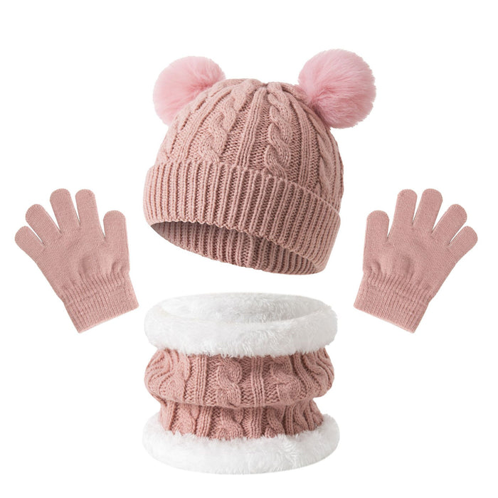 Wholesale children' s  warm thickened  winter hat neck glove  set