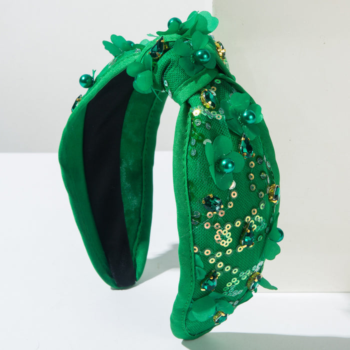 Wholesale Valentine' s Day Fabric Pearl Rhinestone Sequin Flower Headband