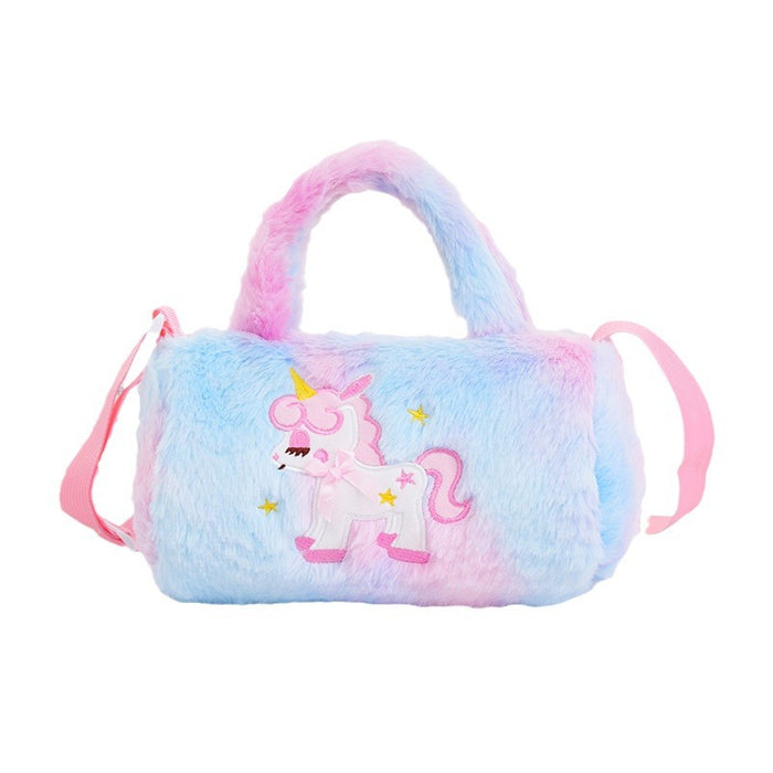 Wholesale Children's Cylindrical Shoulder Cute Butterfly Pony Handbag Plush Crossbody Bag