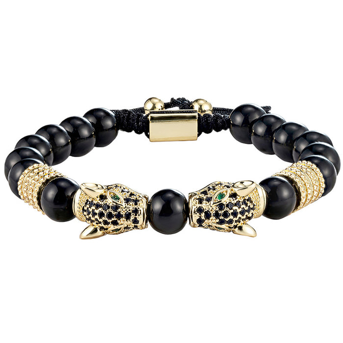 Wholesale Leopard Head Braided Bracelet Stainless Steel Roman Number Bracelet Vintage Style Three Piece Set