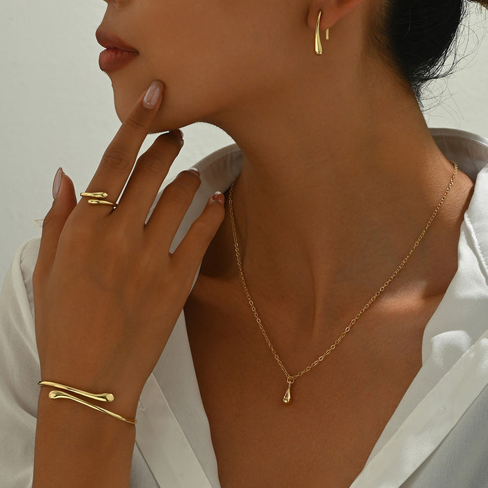 Wholesale Earrings Necklace Jewelry suit Women's Water Drop Opening Adjusting Bracelet