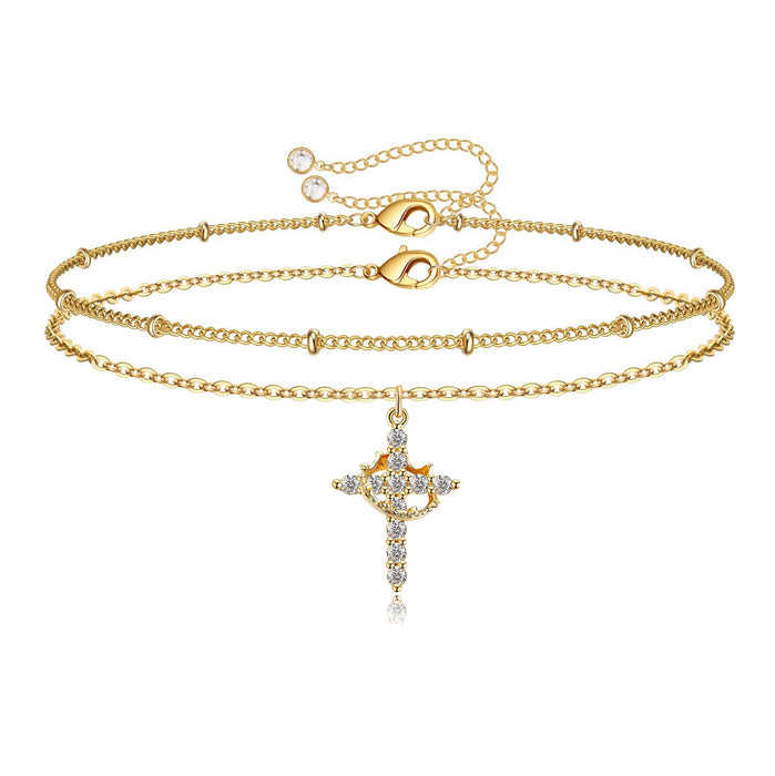 Wholesale Rotating Circle Cross Ring Zircon Cross Bracelet