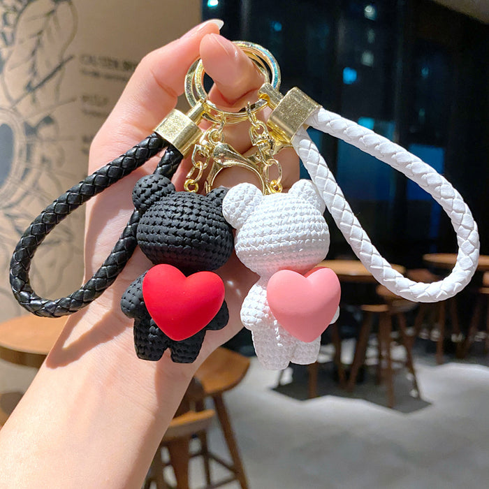 Wholesale Cartoon yarn, heart-shaped weaving pendant, car keychain accessories, keychain