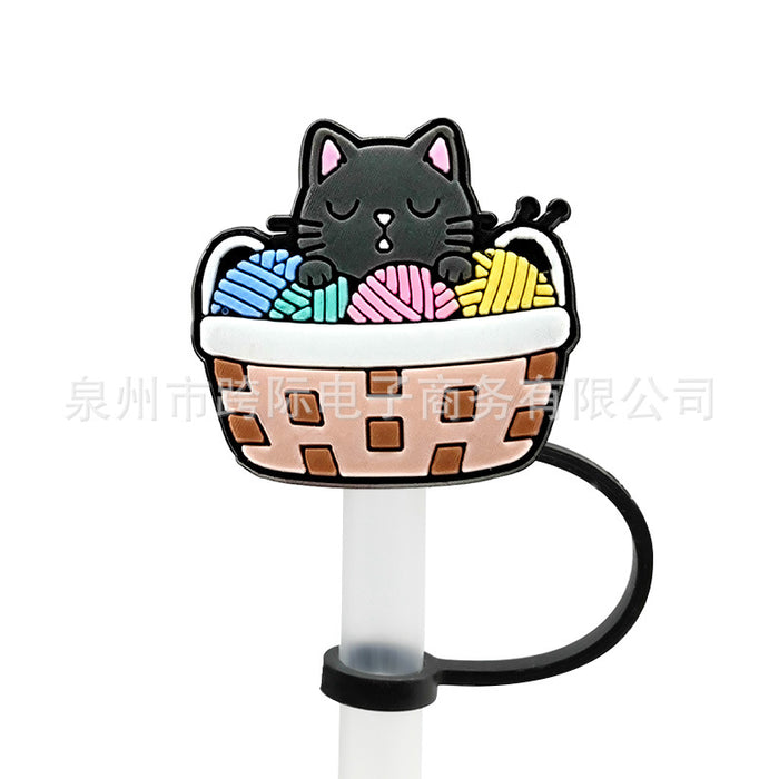Wholesale New Cat Animal Straw Cover 10MM Straw Cap Silicone Dust Stopper Cute Anime Party Straw Decoration