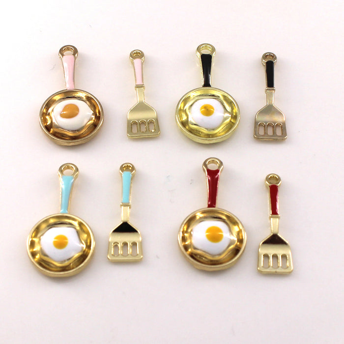 Wholesale 10pcs  jewelry accessories alloy color oil pan fried egg spatula earrings pendant key pendant