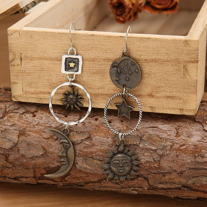 Wholesale Vintage Five-pointed Star Sun Moon Long Pendant Earrings JDC-ES-SaIP113